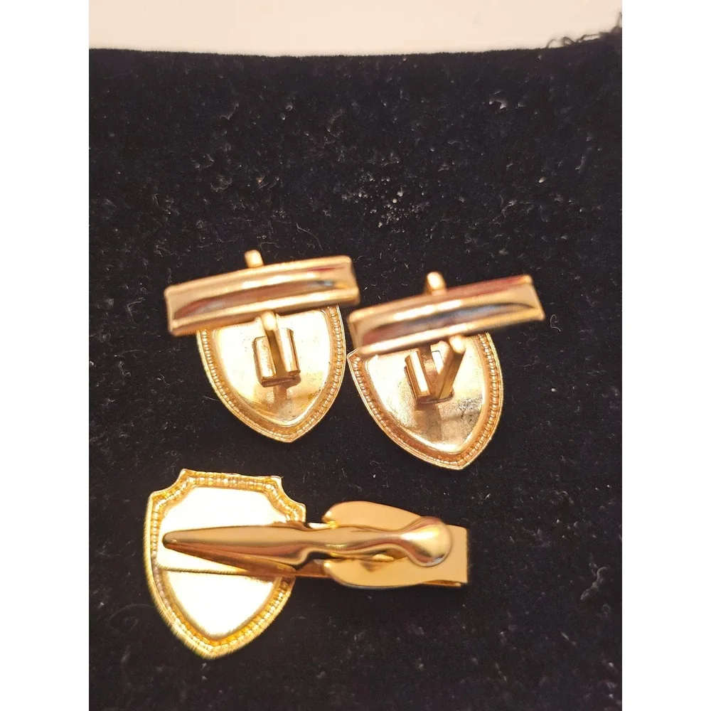Vintage US Capitol Washington DC Shield Enamel Cufflinks and Tie Clip Set Gold